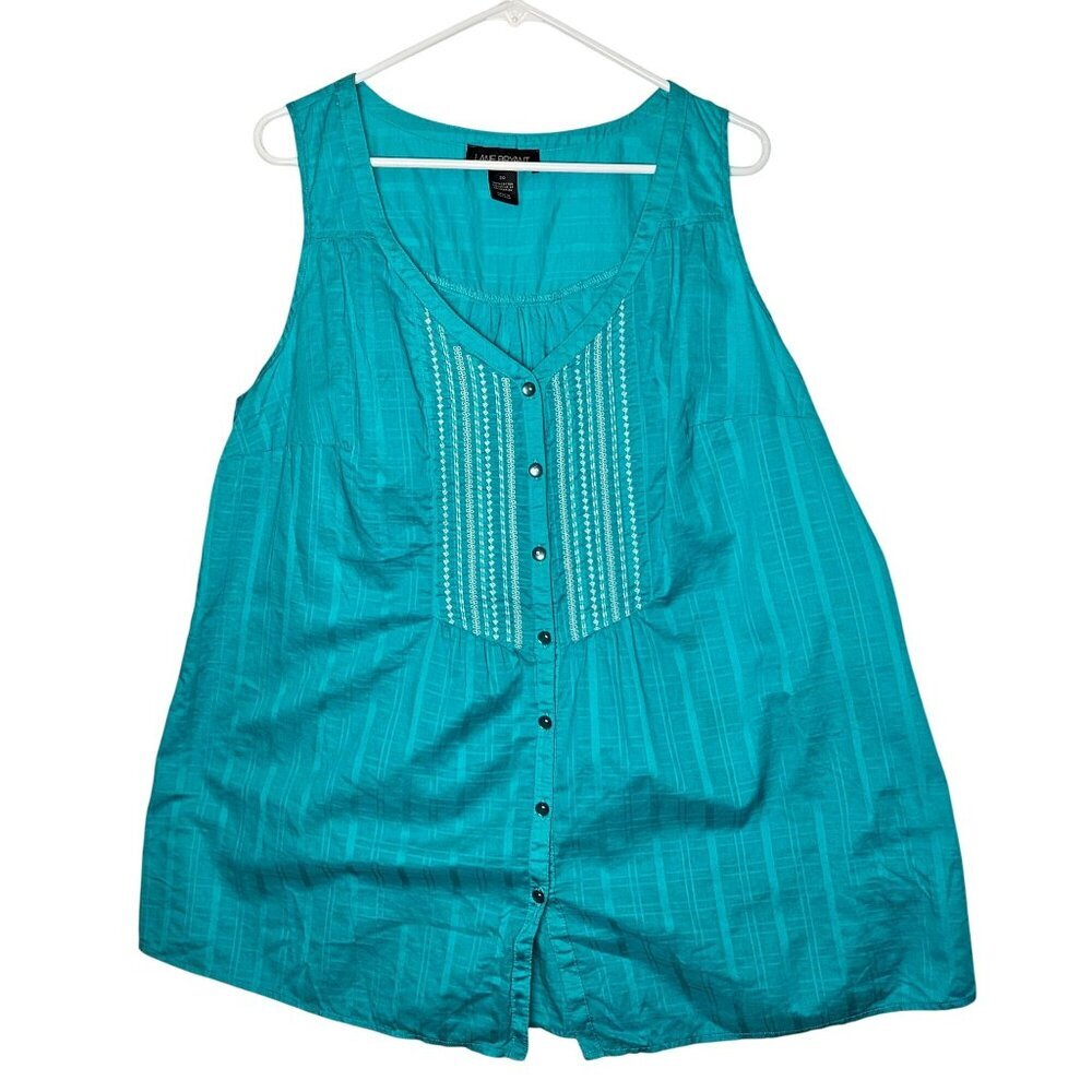 Lane Bryant Womens Turquoise Sleeveless Button-Down Top Size 20 100%‎ Cotton